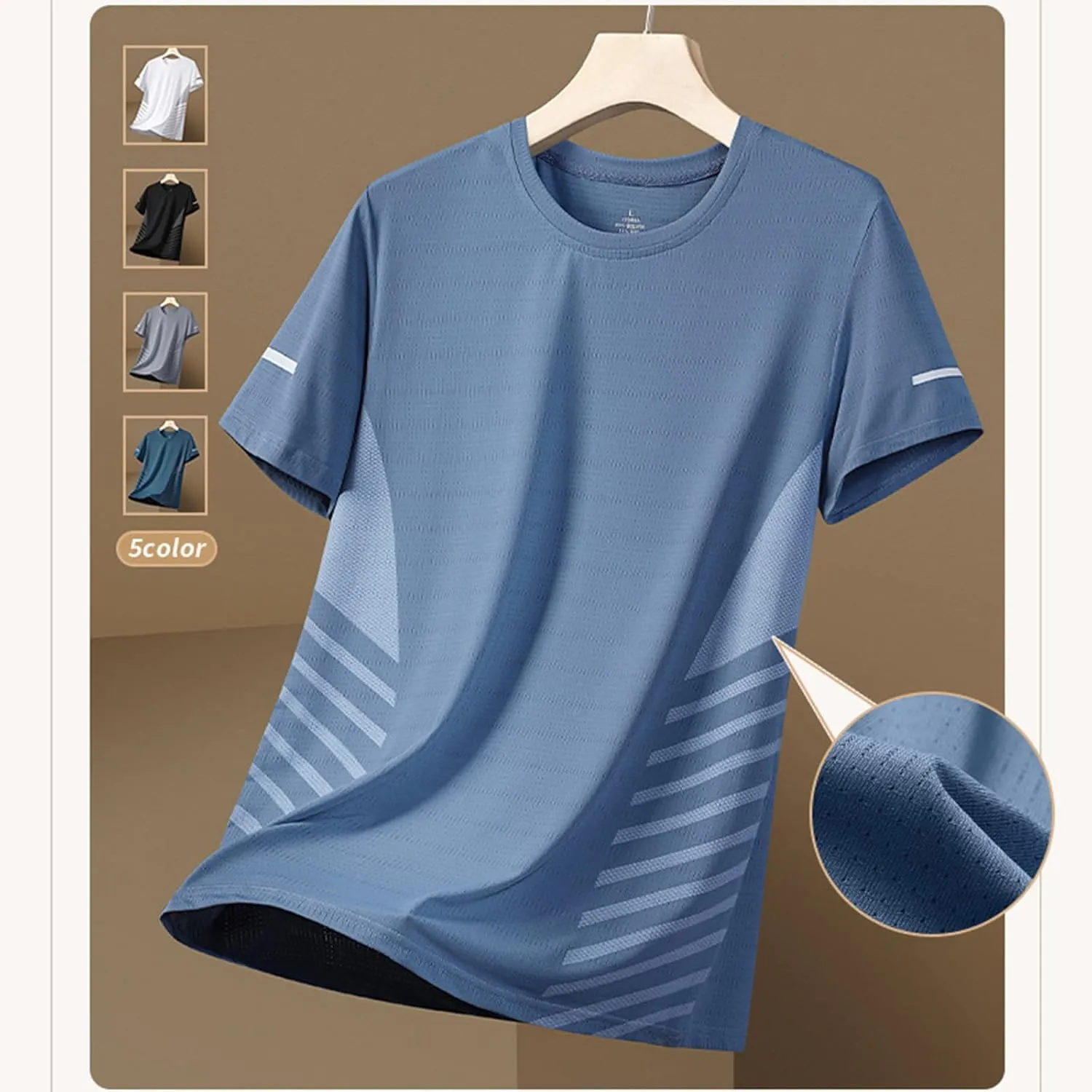 2025 New Men's Breathable Soft Short Sleeve Shirts Cooling Ice Silk Running Shirts Quick Dry Breathable Tops