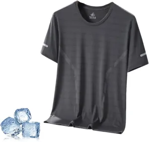2025 New Men's Breathable Soft Short Sleeve Shirts Cooling Ice Silk Running Shirts Quick Dry Breathable Tops