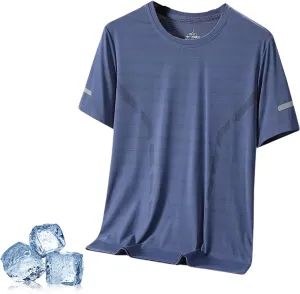 2025 New Men's Breathable Soft Short Sleeve Shirts Cooling Ice Silk Running Shirts Quick Dry Breathable Tops