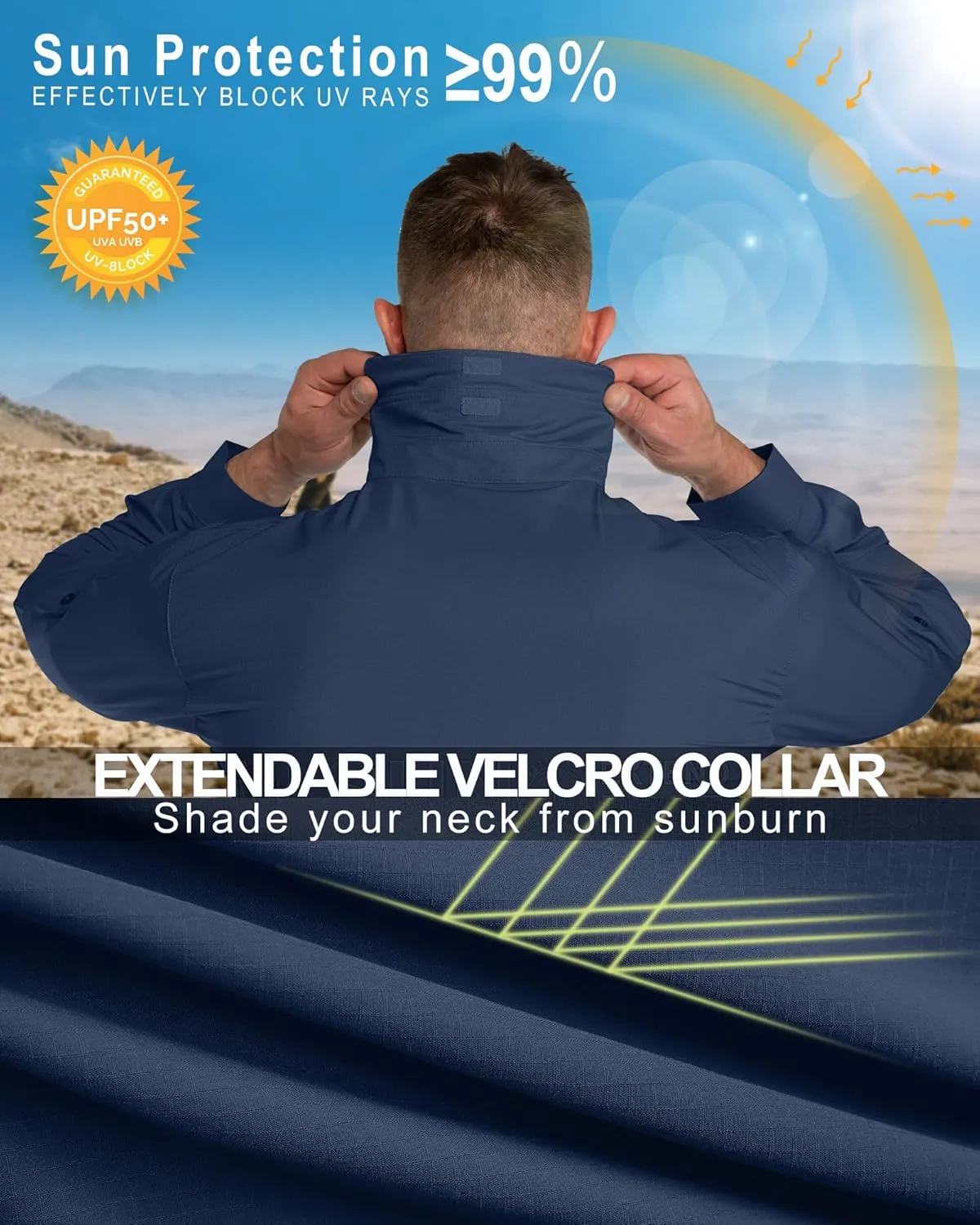 33,000ft Men's UPF 50  UV Protection Long Sleeve Hiking Shirts Breathable Quick Dry Fishing Shirts for Safari, Outdoor