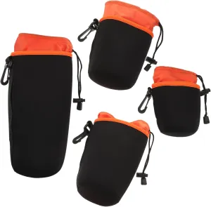 4pcs Drawstring Camera Lens Bags Durable Outdoor Lens Pouches for DSLR Photography Accessories Flexible Elastic Storage for Hiking and Travel