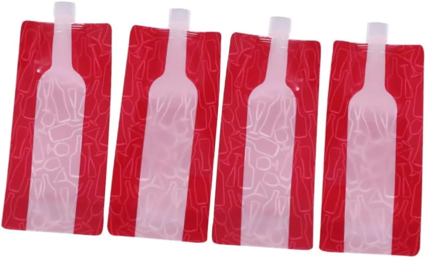 4pcs Foldable Wine Storage Bag Durable Leak Plastic Wine Cooler Flexible Collapsible Flask for Camping Travel Father's Day present Capacity