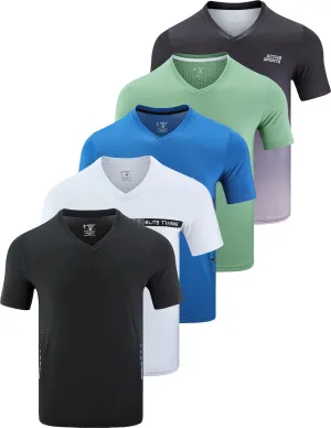 5 Pack Mens V-Neck Dry Fit T-Shirts, Active Athletic Short Sleeve Workout Tops, Performance Gym Tees (Available in Plus Size)