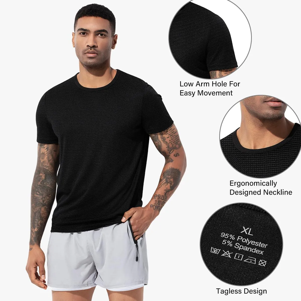 Arjen Kroos Men's Quick Dry Fit Running T-Shirts 4 Pack Activewear Gym Shirts Breathable Workout Undershirts