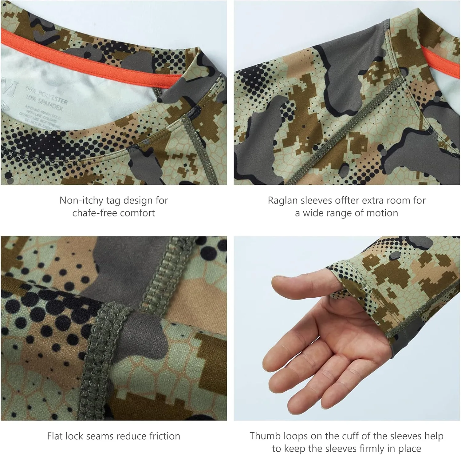 BASSDASH Men's Hunting Sun Shirt UPF 50 Lightweight Camo Performance Long Sleeve Stretch Fishing Hiking Tactical Tees
