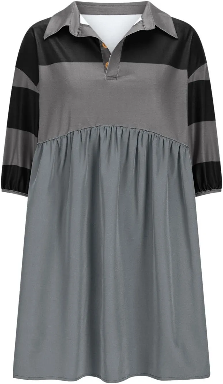 Beach Dresses for Women 2025 Vacation Casual V Neck Short Sleeve Mini Dress Soft Patchwork Dress with Buttons