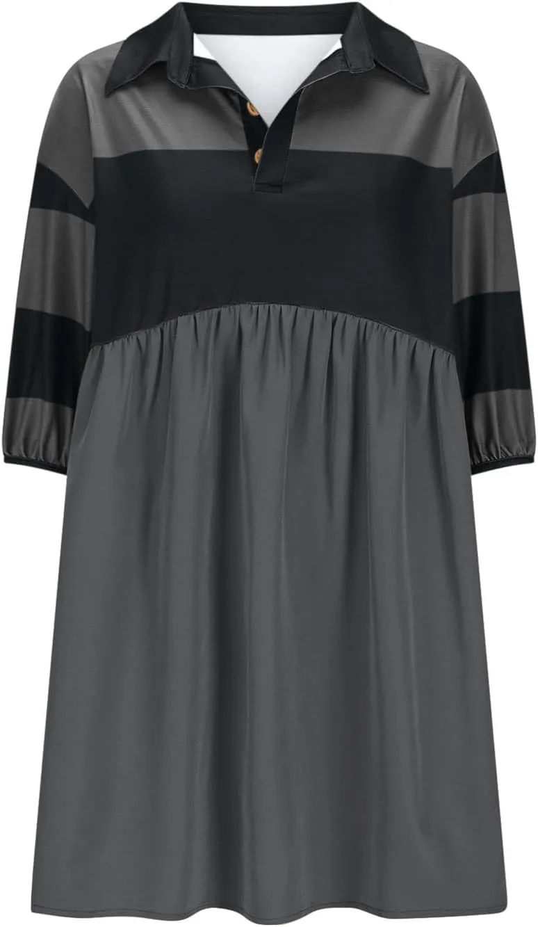 Beach Dresses for Women 2025 Vacation Casual V Neck Short Sleeve Mini Dress Soft Patchwork Dress with Buttons