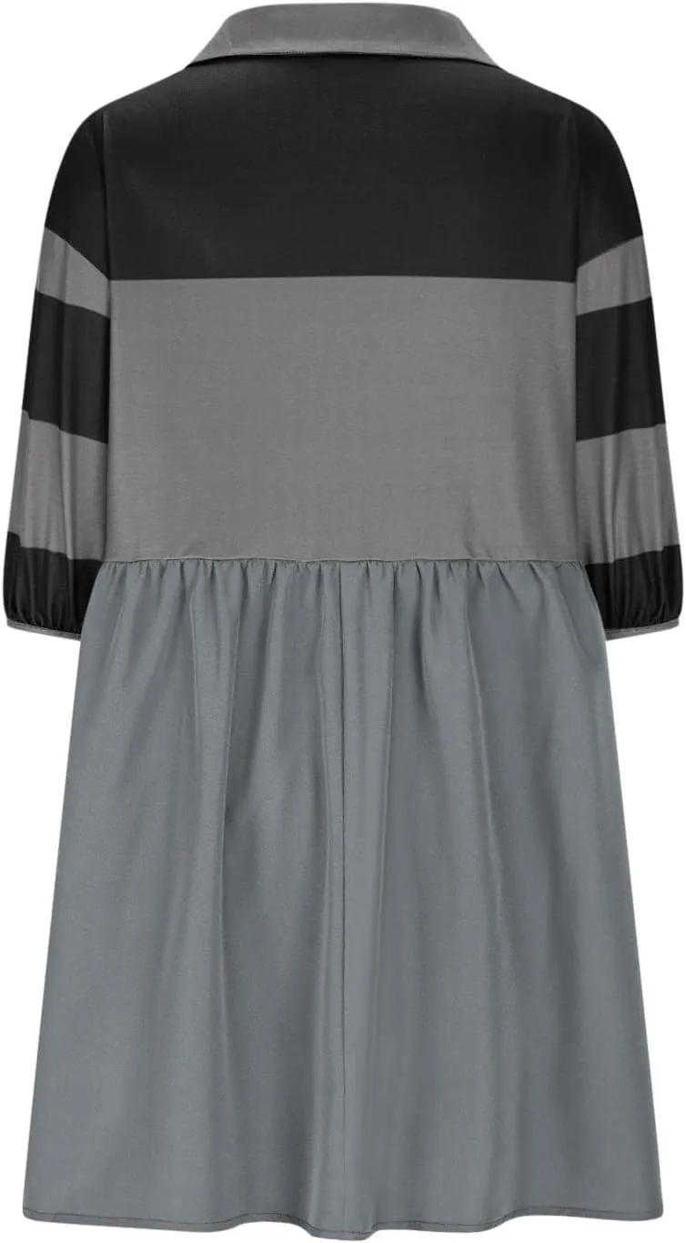 Beach Dresses for Women 2025 Vacation Casual V Neck Short Sleeve Mini Dress Soft Patchwork Dress with Buttons