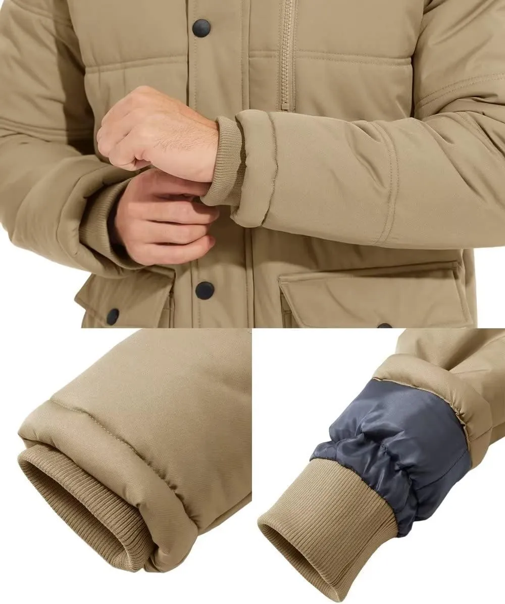 BIYLACLESEN Men's Hooded Winter Warm Jacket Fleece Thicken Windproof Down Coat with Fur Collar Hood Snowproof Jackets