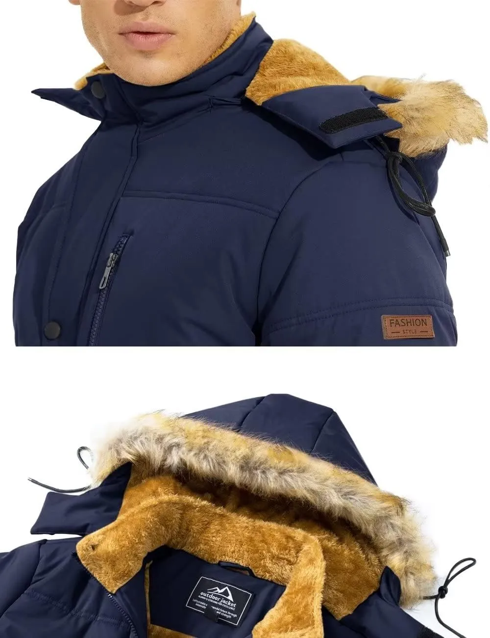 BIYLACLESEN Men's Hooded Winter Warm Jacket Fleece Thicken Windproof Down Coat with Fur Collar Hood Snowproof Jackets