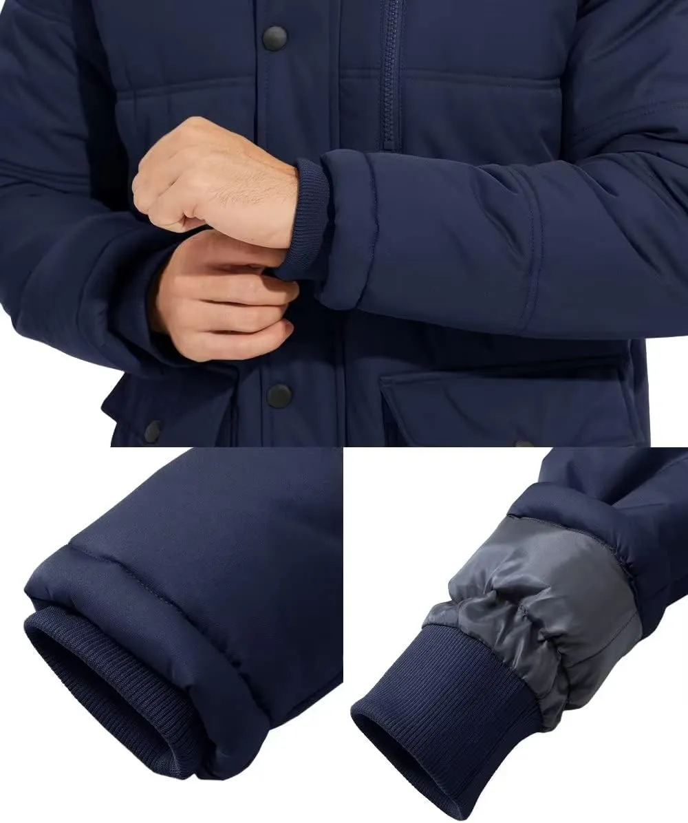 BIYLACLESEN Men's Hooded Winter Warm Jacket Fleece Thicken Windproof Down Coat with Fur Collar Hood Snowproof Jackets