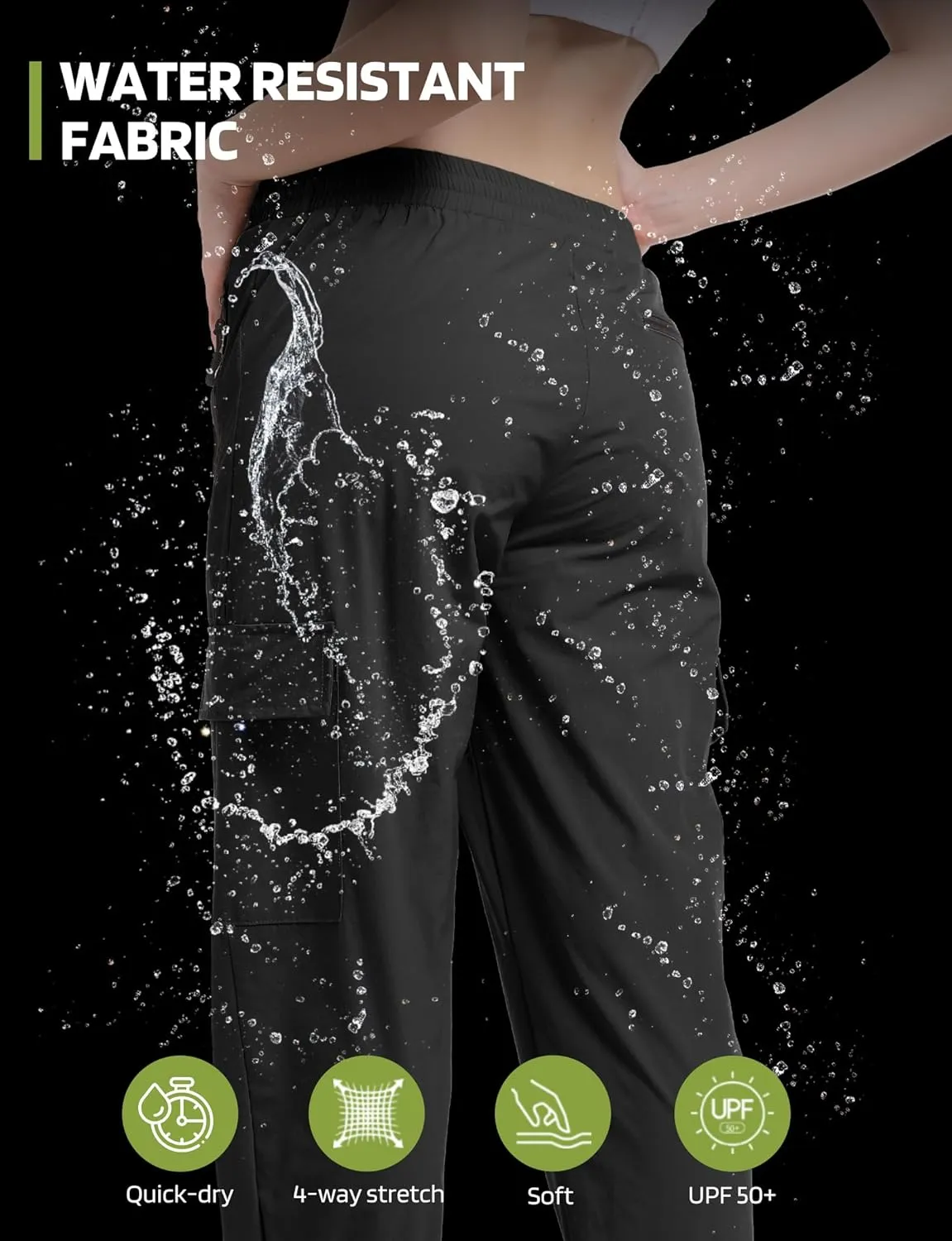 Buauty Womens Hiking Pants Pocketed Cargo Joggers Lightweight Quick Dry Waterproof Pants Elastic Waist Casual Travel Leggings