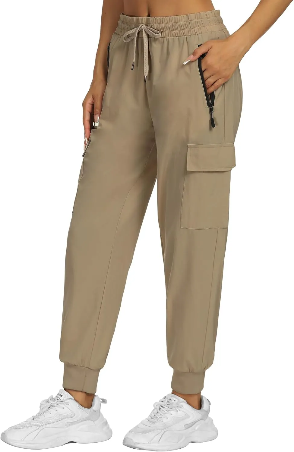 Buauty Womens Hiking Pants Pocketed Cargo Joggers Lightweight Quick Dry Waterproof Pants Elastic Waist Casual Travel Leggings