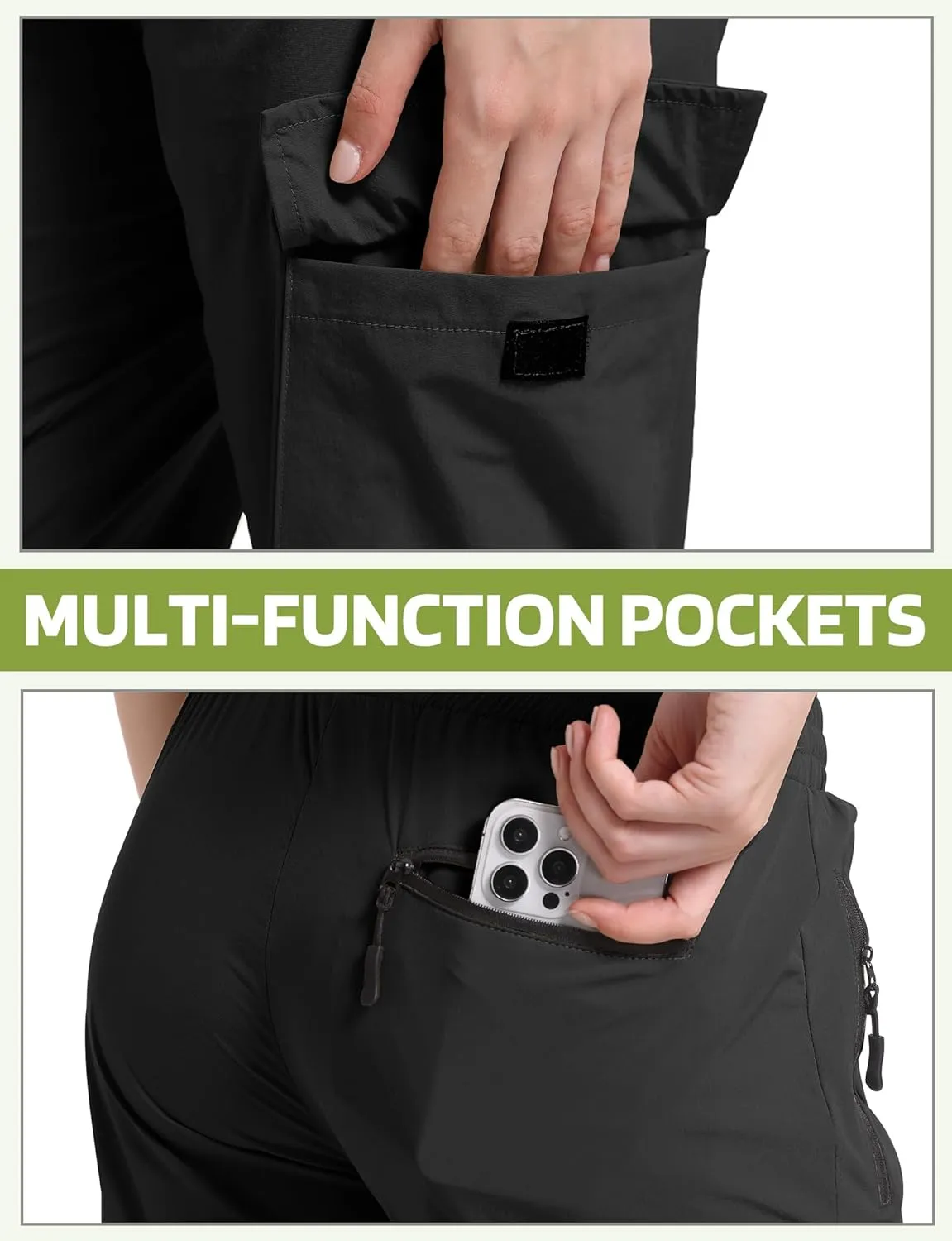 Buauty Womens Hiking Pants Pocketed Cargo Joggers Lightweight Quick Dry Waterproof Pants Elastic Waist Casual Travel Leggings
