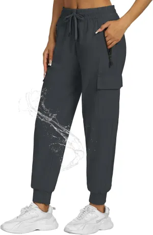 Buauty Womens Hiking Pants Pocketed Cargo Joggers Lightweight Quick Dry Waterproof Pants Elastic Waist Casual Travel Leggings