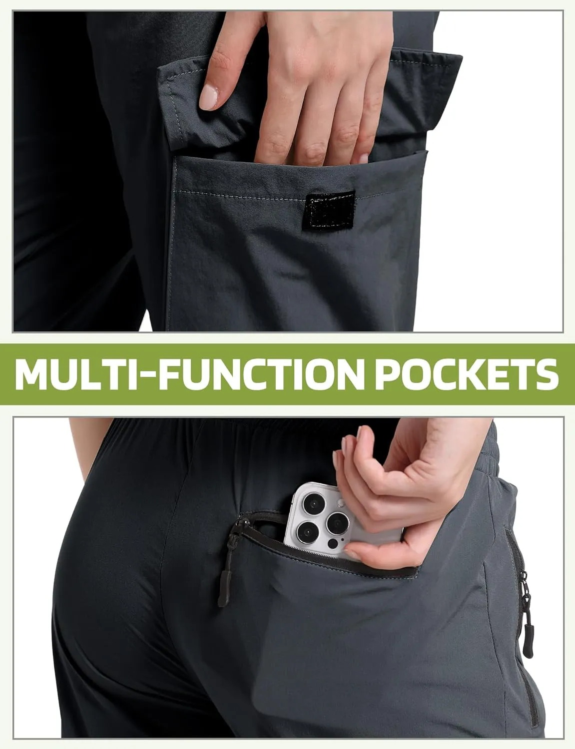 Buauty Womens Hiking Pants Pocketed Cargo Joggers Lightweight Quick Dry Waterproof Pants Elastic Waist Casual Travel Leggings