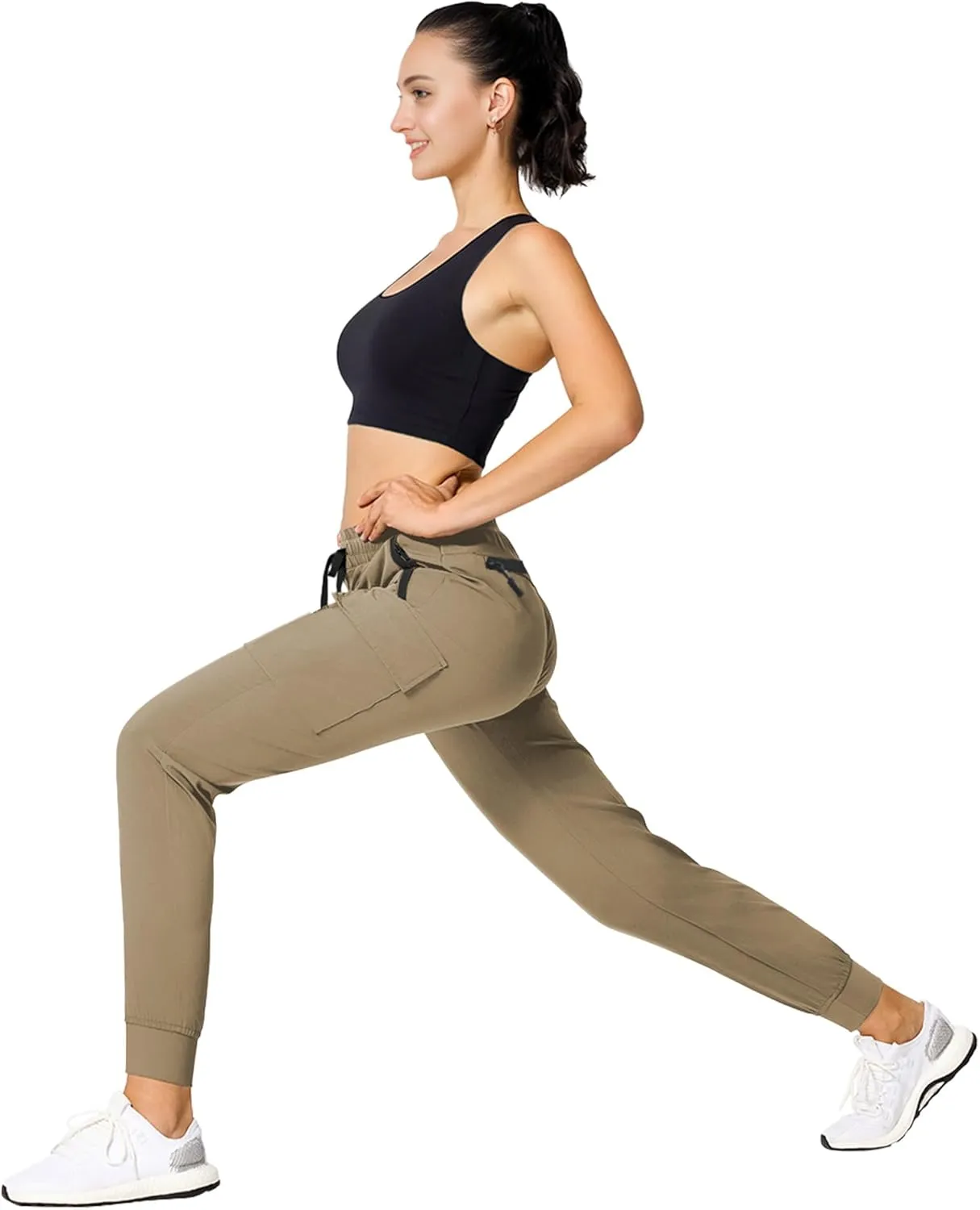 Buauty Womens Hiking Pants Pocketed Cargo Joggers Lightweight Quick Dry Waterproof Pants Elastic Waist Casual Travel Leggings