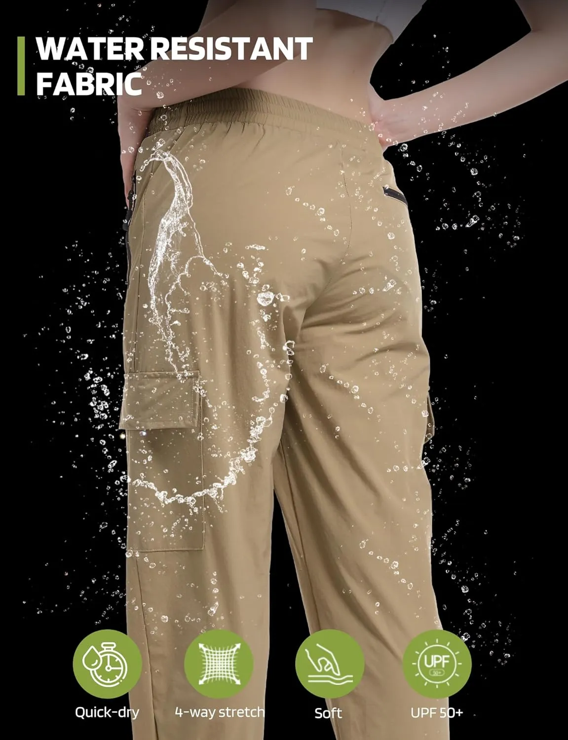 Buauty Womens Hiking Pants Pocketed Cargo Joggers Lightweight Quick Dry Waterproof Pants Elastic Waist Casual Travel Leggings