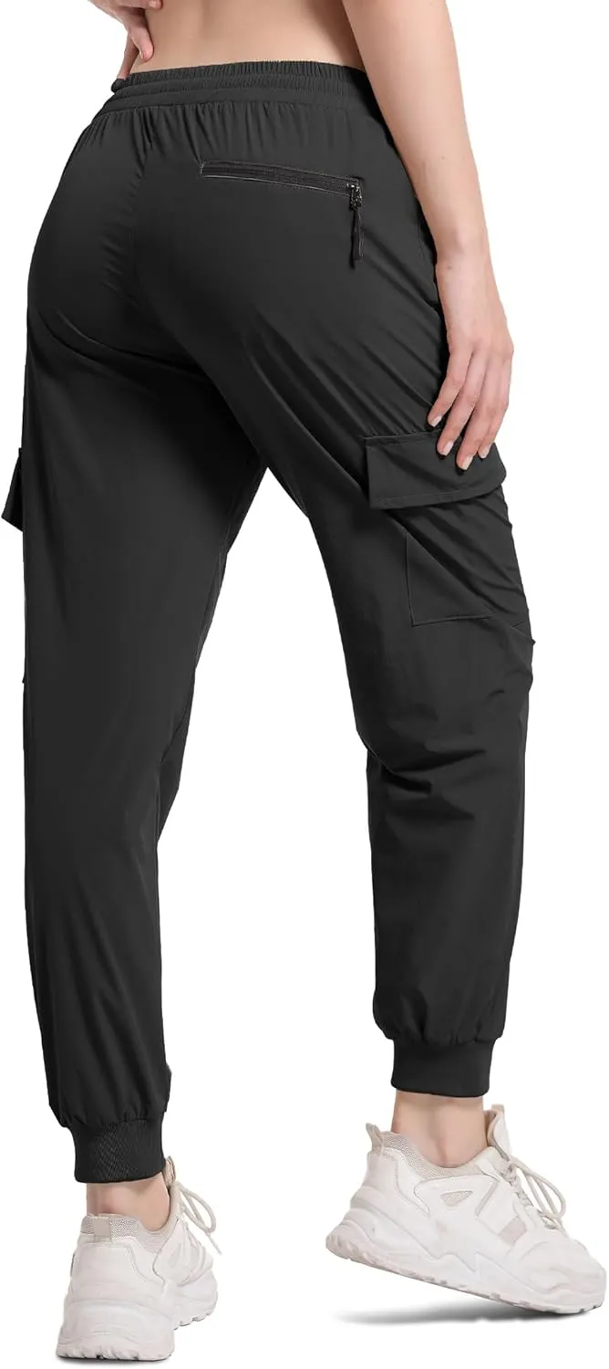 Buauty Womens Hiking Pants Pocketed Cargo Joggers Lightweight Quick Dry Waterproof Pants Elastic Waist Casual Travel Leggings