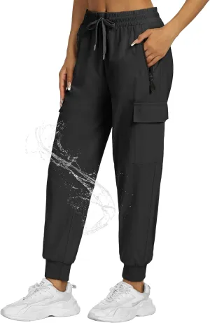 Buauty Womens Hiking Pants Pocketed Cargo Joggers Lightweight Quick Dry Waterproof Pants Elastic Waist Casual Travel Leggings