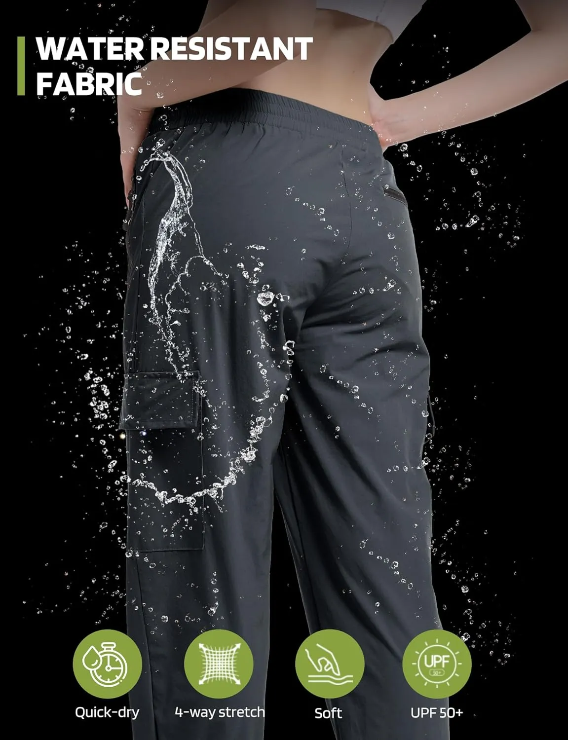 Buauty Womens Hiking Pants Pocketed Cargo Joggers Lightweight Quick Dry Waterproof Pants Elastic Waist Casual Travel Leggings