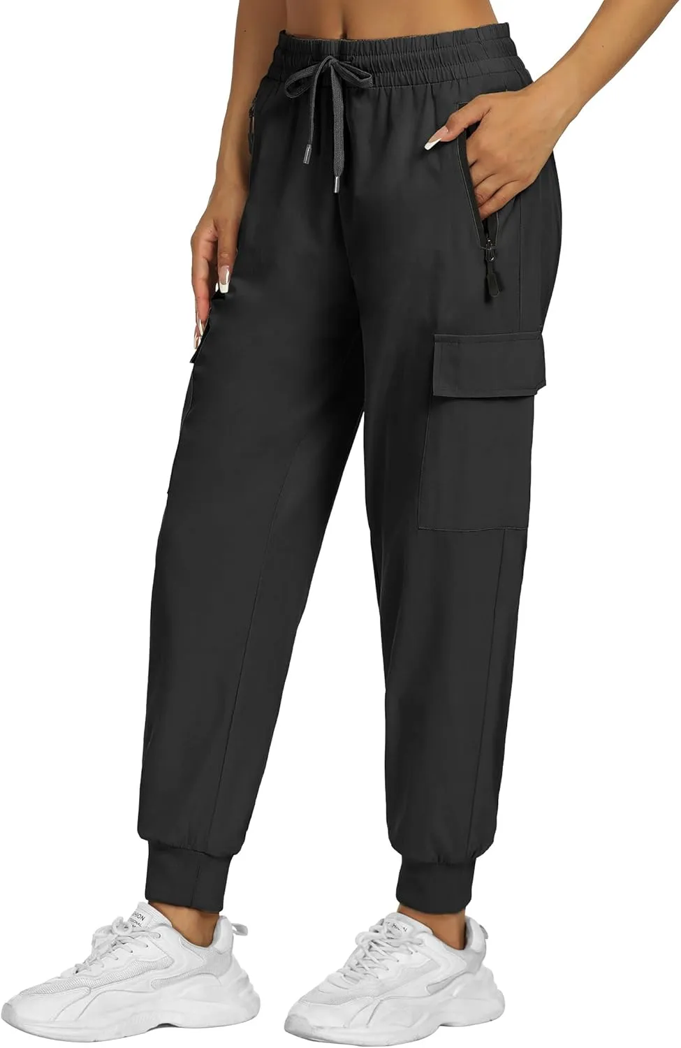 Buauty Womens Hiking Pants Pocketed Cargo Joggers Lightweight Quick Dry Waterproof Pants Elastic Waist Casual Travel Leggings