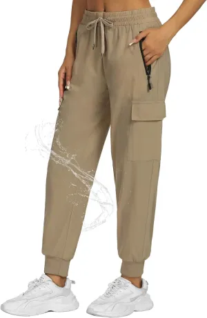 Buauty Womens Hiking Pants Pocketed Cargo Joggers Lightweight Quick Dry Waterproof Pants Elastic Waist Casual Travel Leggings