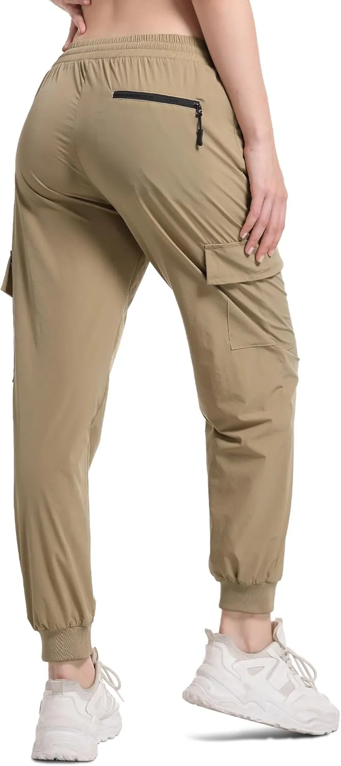 Buauty Womens Hiking Pants Pocketed Cargo Joggers Lightweight Quick Dry Waterproof Pants Elastic Waist Casual Travel Leggings