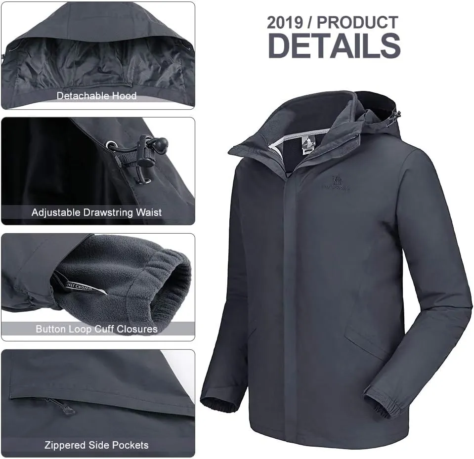 CAMEL CROWN Men's Ski Jacket 3 in 1 Waterproof Winter Jacket Snow Jacket Windproof Hooded with Inner Warm Fleece Coat