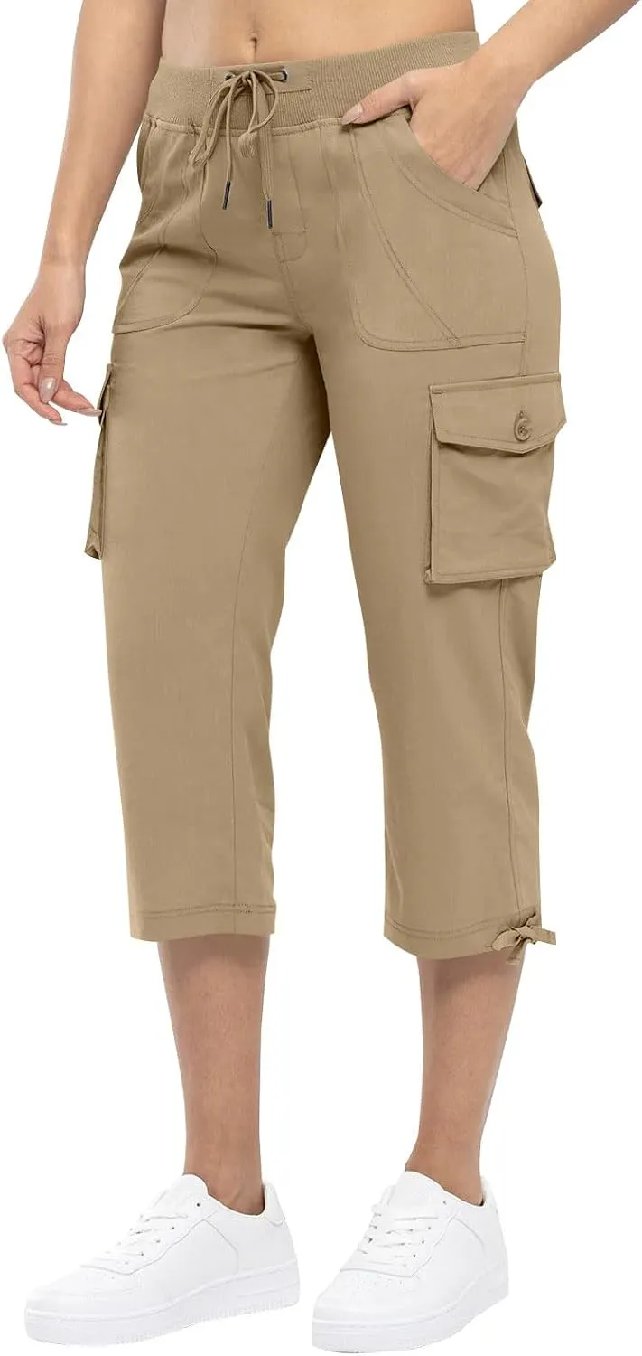 Cargo Capris for Women Lightweight Quick Dry Hiking Pants Casual Drawstring Capri Pants with Pockets Travel Pant