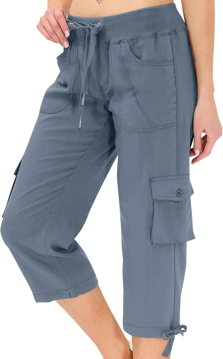 Cargo Capris for Women Lightweight Quick Dry Hiking Pants Casual Drawstring Capri Pants with Pockets Travel Pant