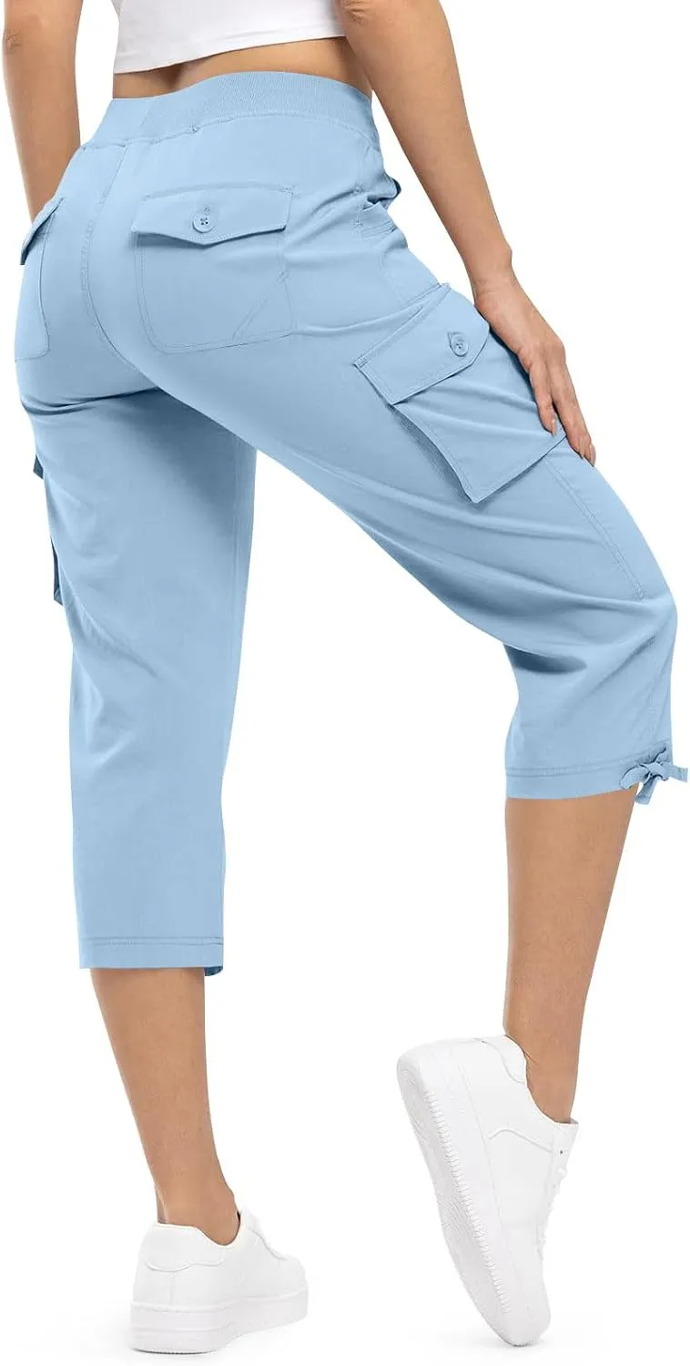 Cargo Capris for Women Lightweight Quick Dry Hiking Pants Casual Drawstring Capri Pants with Pockets Travel Pant
