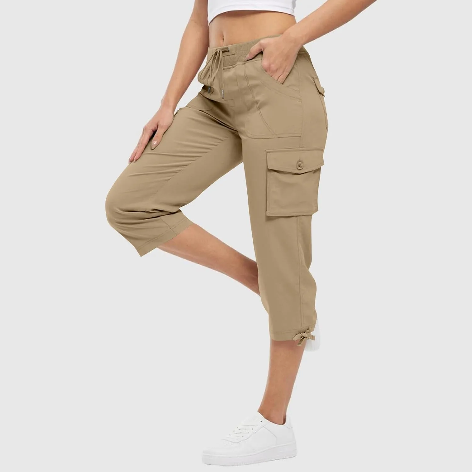 Cargo Capris for Women Lightweight Quick Dry Hiking Pants Casual Drawstring Capri Pants with Pockets Travel Pant