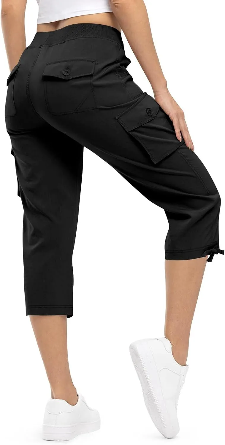 Cargo Capris for Women Lightweight Quick Dry Hiking Pants Casual Drawstring Capri Pants with Pockets Travel Pant