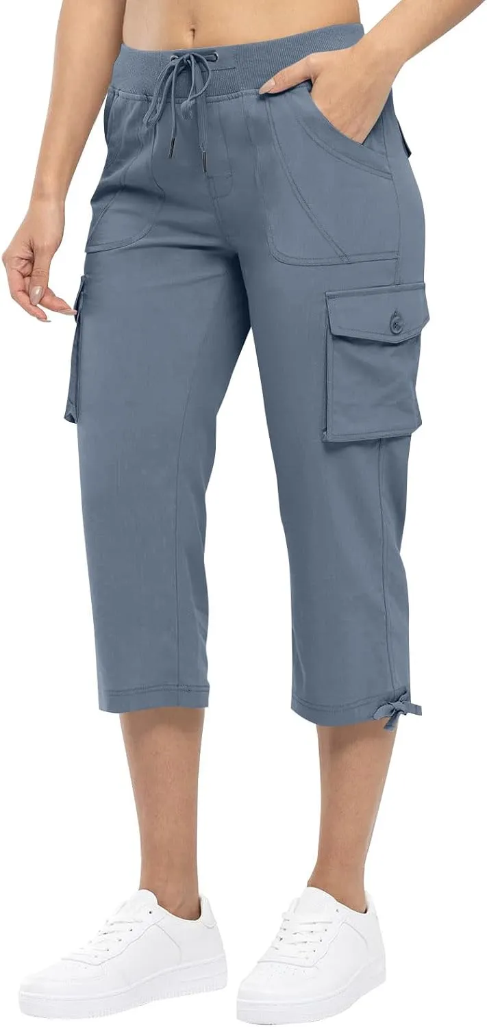 Cargo Capris for Women Lightweight Quick Dry Hiking Pants Casual Drawstring Capri Pants with Pockets Travel Pant