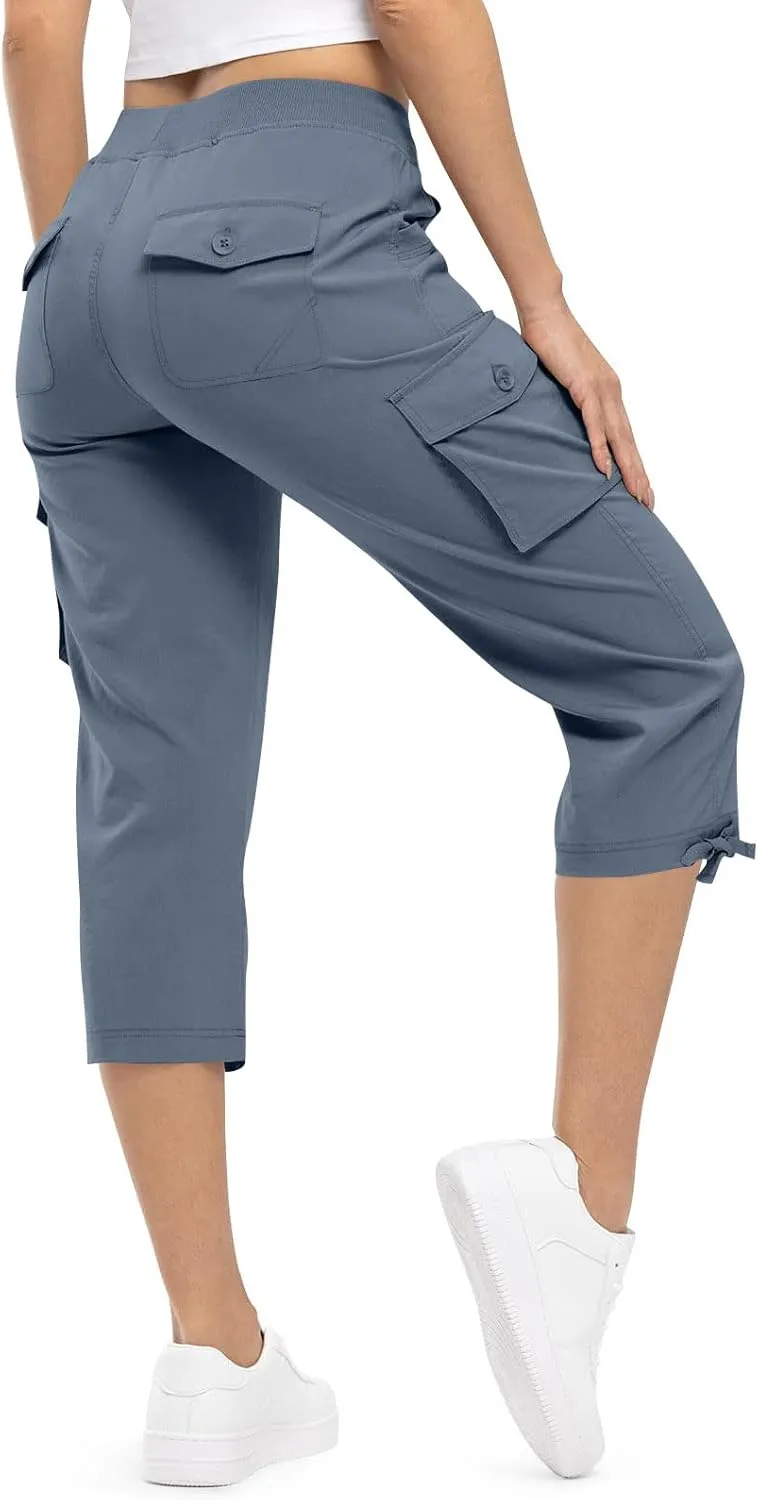 Cargo Capris for Women Lightweight Quick Dry Hiking Pants Casual Drawstring Capri Pants with Pockets Travel Pant
