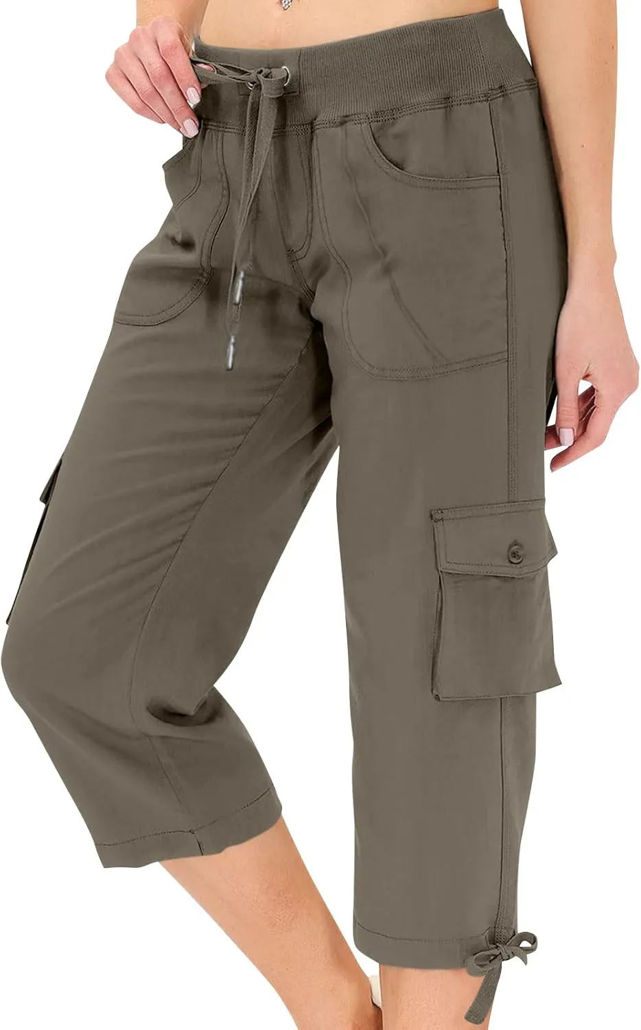 Cargo Capris for Women Lightweight Quick Dry Hiking Pants Casual Drawstring Capri Pants with Pockets Travel Pant