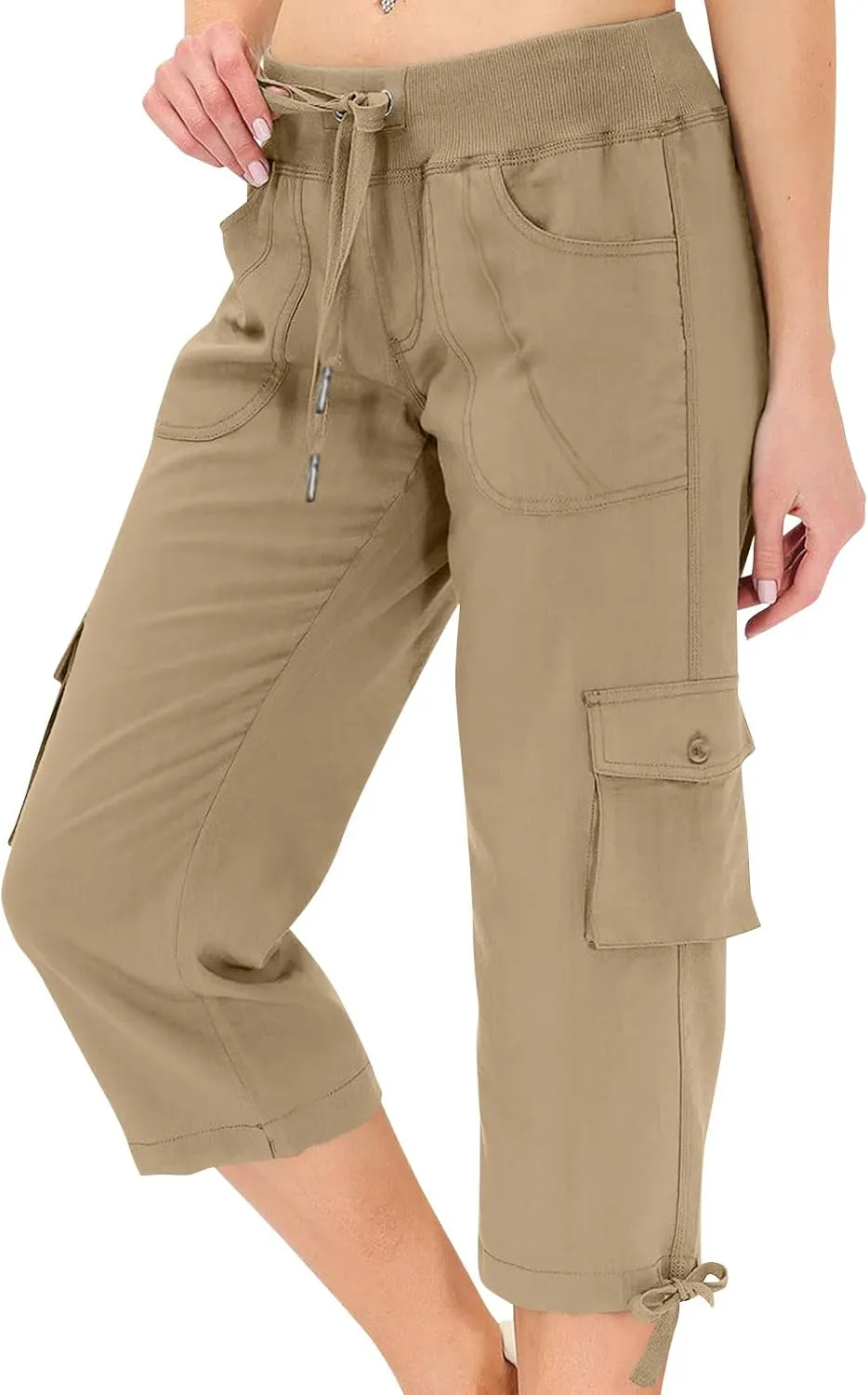 Cargo Capris for Women Lightweight Quick Dry Hiking Pants Casual Drawstring Capri Pants with Pockets Travel Pant