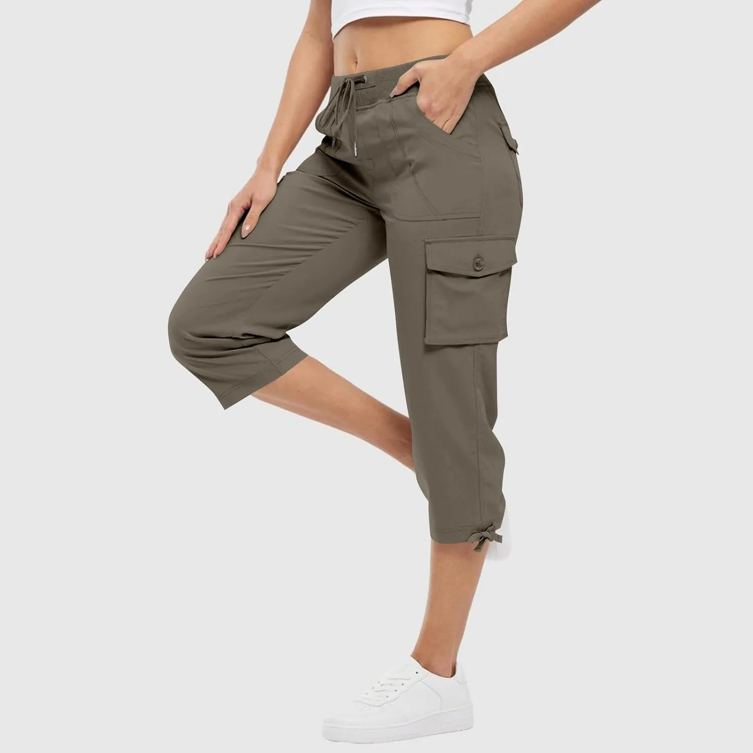 Cargo Capris for Women Lightweight Quick Dry Hiking Pants Casual Drawstring Capri Pants with Pockets Travel Pant