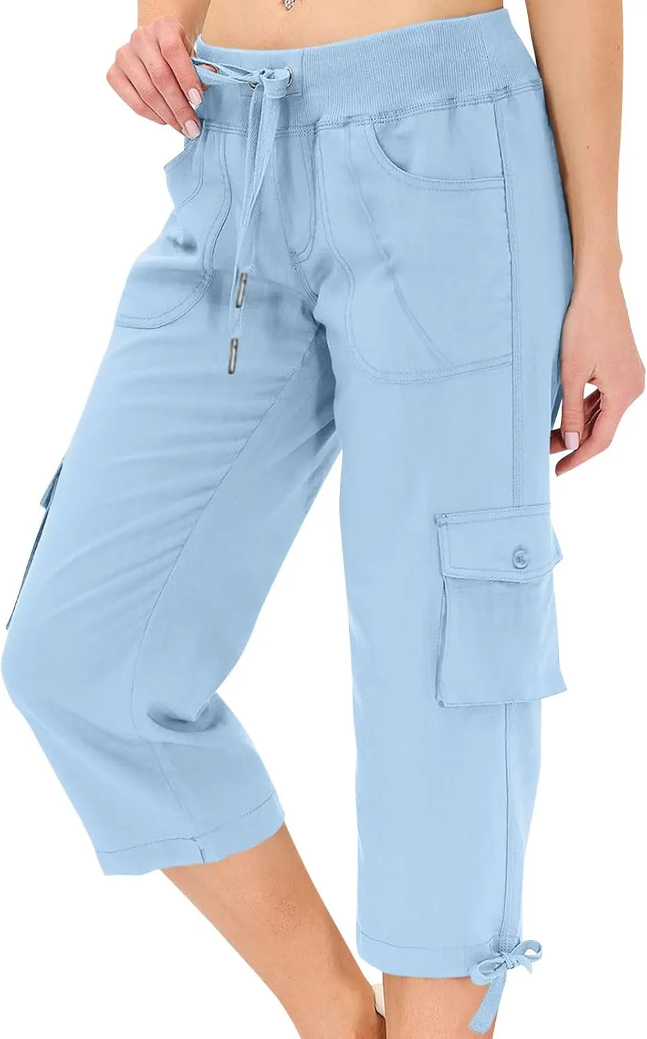 Cargo Capris for Women Lightweight Quick Dry Hiking Pants Casual Drawstring Capri Pants with Pockets Travel Pant