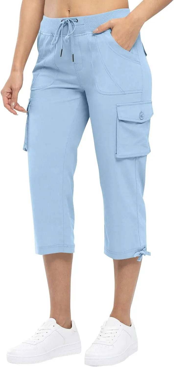 Cargo Capris for Women Lightweight Quick Dry Hiking Pants Casual Drawstring Capri Pants with Pockets Travel Pant