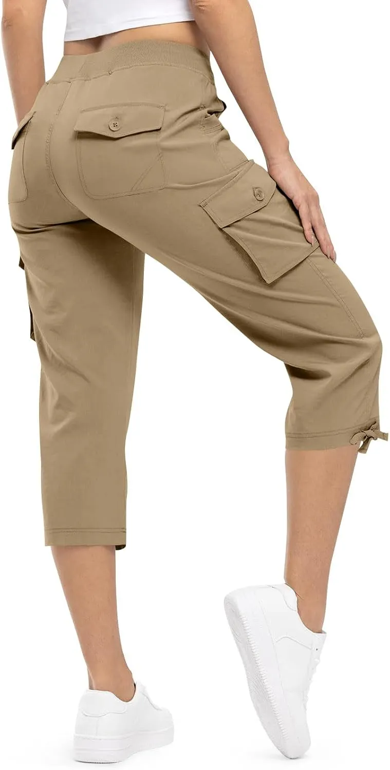 Cargo Capris for Women Lightweight Quick Dry Hiking Pants Casual Drawstring Capri Pants with Pockets Travel Pant