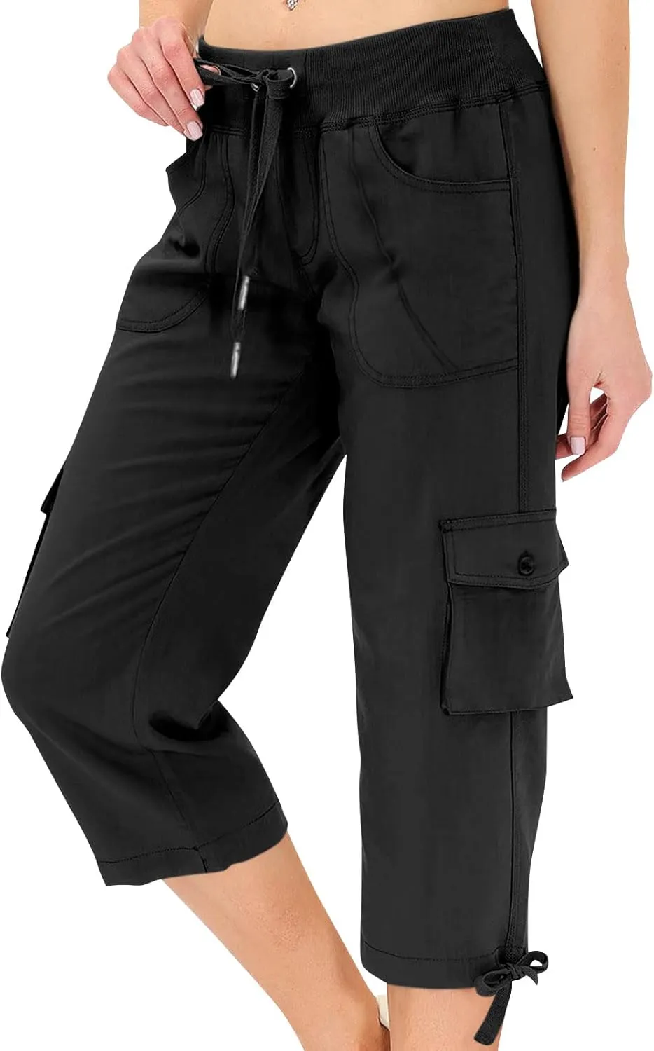 Cargo Capris for Women Lightweight Quick Dry Hiking Pants Casual Drawstring Capri Pants with Pockets Travel Pant