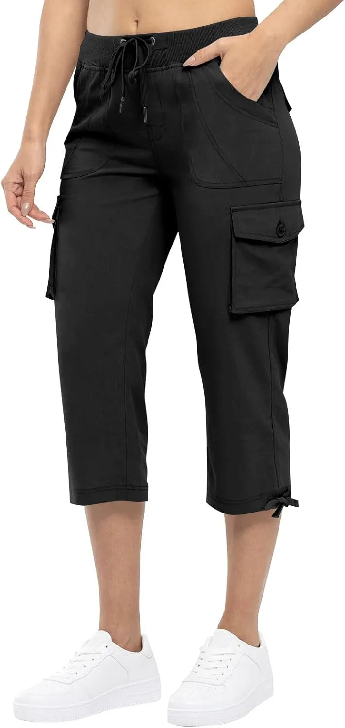 Cargo Capris for Women Lightweight Quick Dry Hiking Pants Casual Drawstring Capri Pants with Pockets Travel Pant