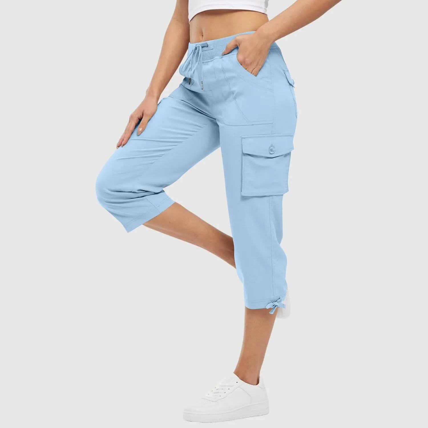 Cargo Capris for Women Lightweight Quick Dry Hiking Pants Casual Drawstring Capri Pants with Pockets Travel Pant