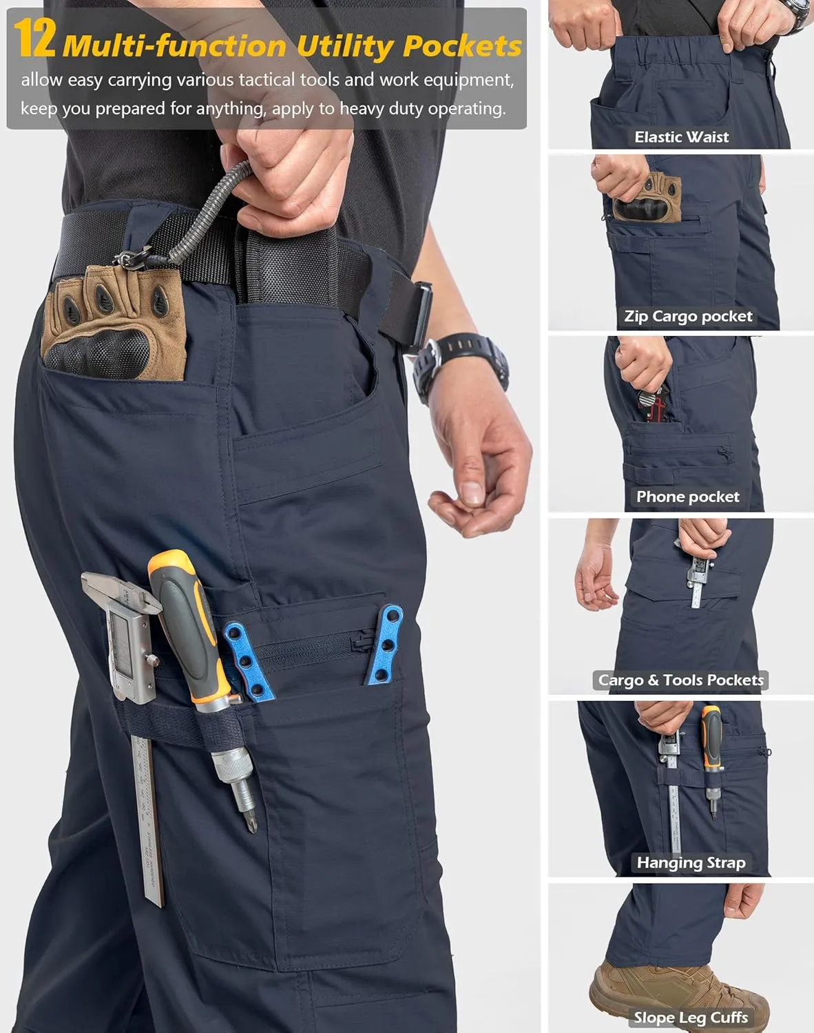 CARWORNIC Men's Stretch Ripstop Work Pants Water Resistant Flex Cargo Pants Lightweight EDC Operator Tactical Utility Pants