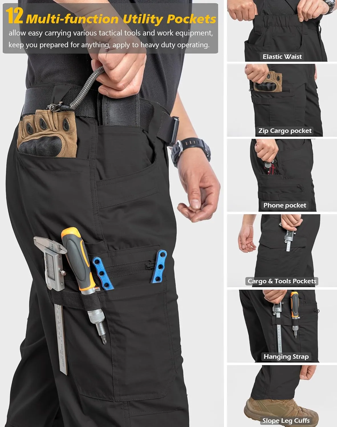 CARWORNIC Men's Stretch Ripstop Work Pants Water Resistant Flex Cargo Pants Lightweight EDC Operator Tactical Utility Pants