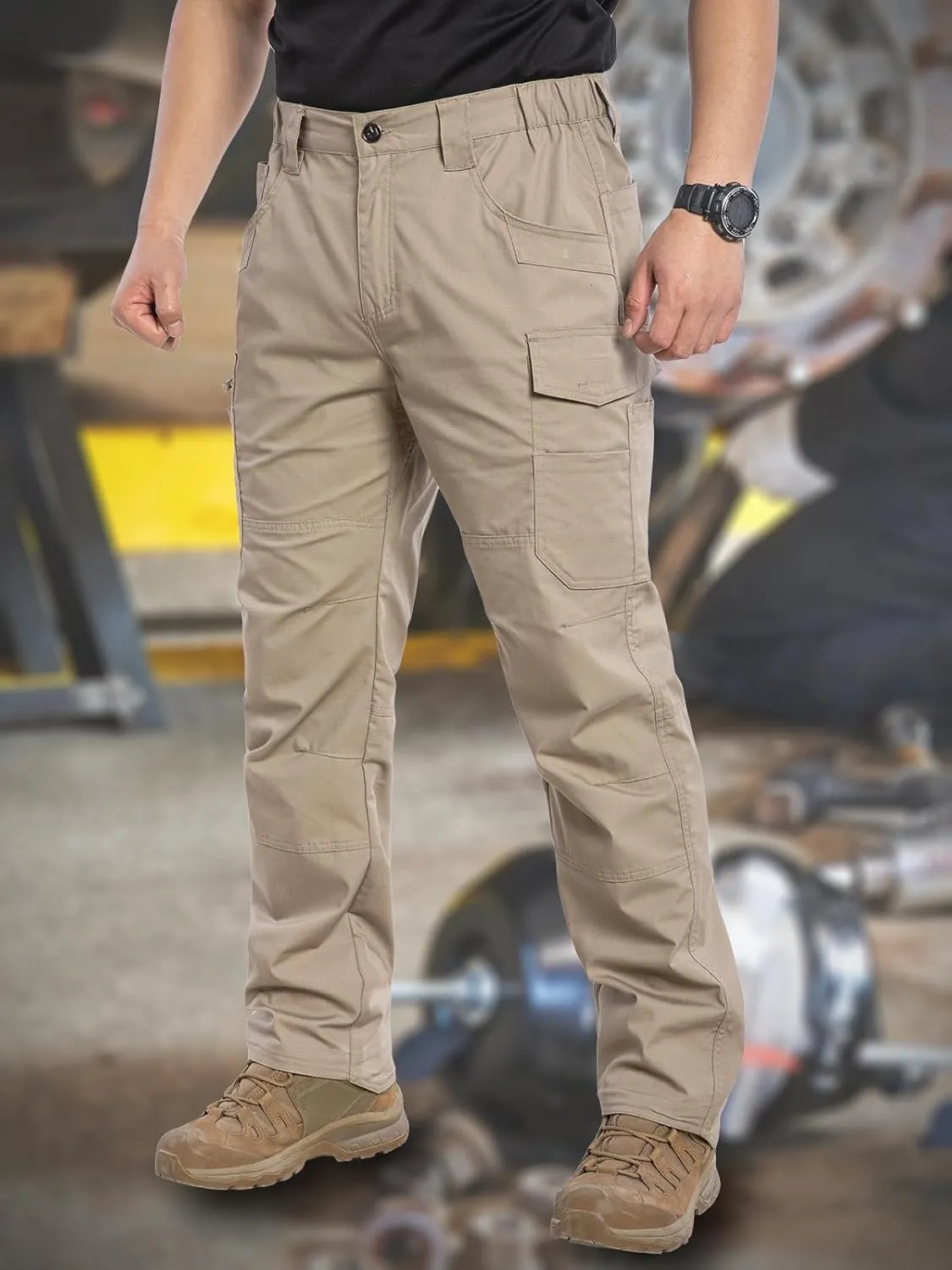 CARWORNIC Men's Stretch Ripstop Work Pants Water Resistant Flex Cargo Pants Lightweight EDC Operator Tactical Utility Pants