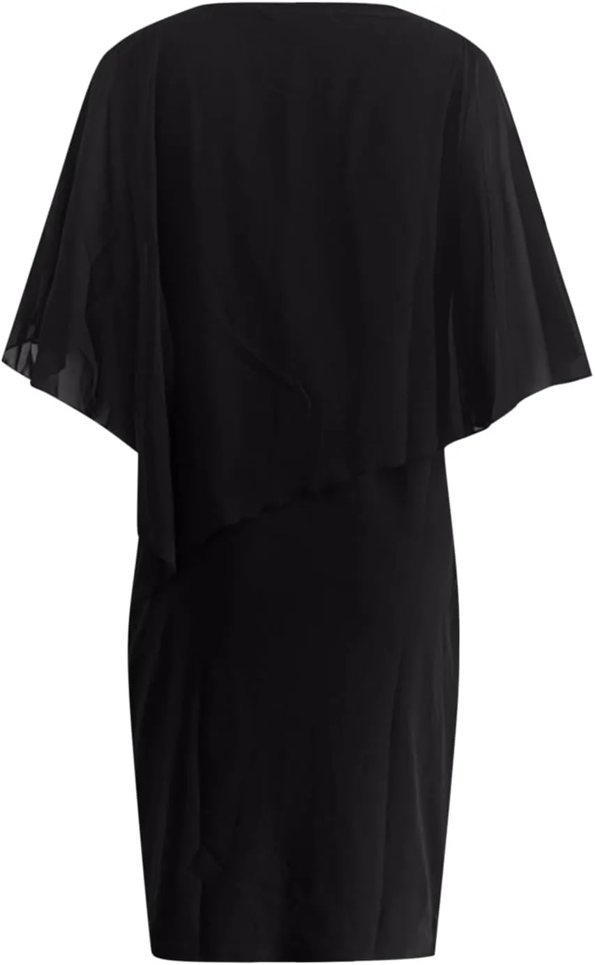 Chiffon Dress for Women Mesh V Neck Night Out Dresses Rhinestone Printed Lightweight Soft Smooth Short Sleeve Dress