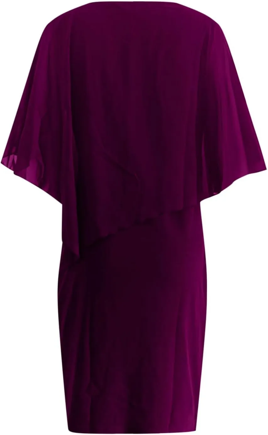 Chiffon Dress for Women Mesh V Neck Night Out Dresses Rhinestone Printed Lightweight Soft Smooth Short Sleeve Dress